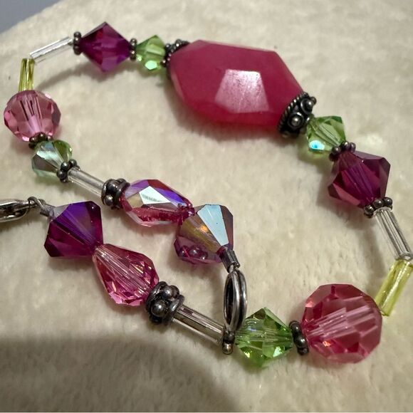 COLORFULâGEMSTONE & CRYSTAL BRACELET âSTERLING SILVER CLASP â ARTISAN STYLE 7.5â - Picture 10 of 17